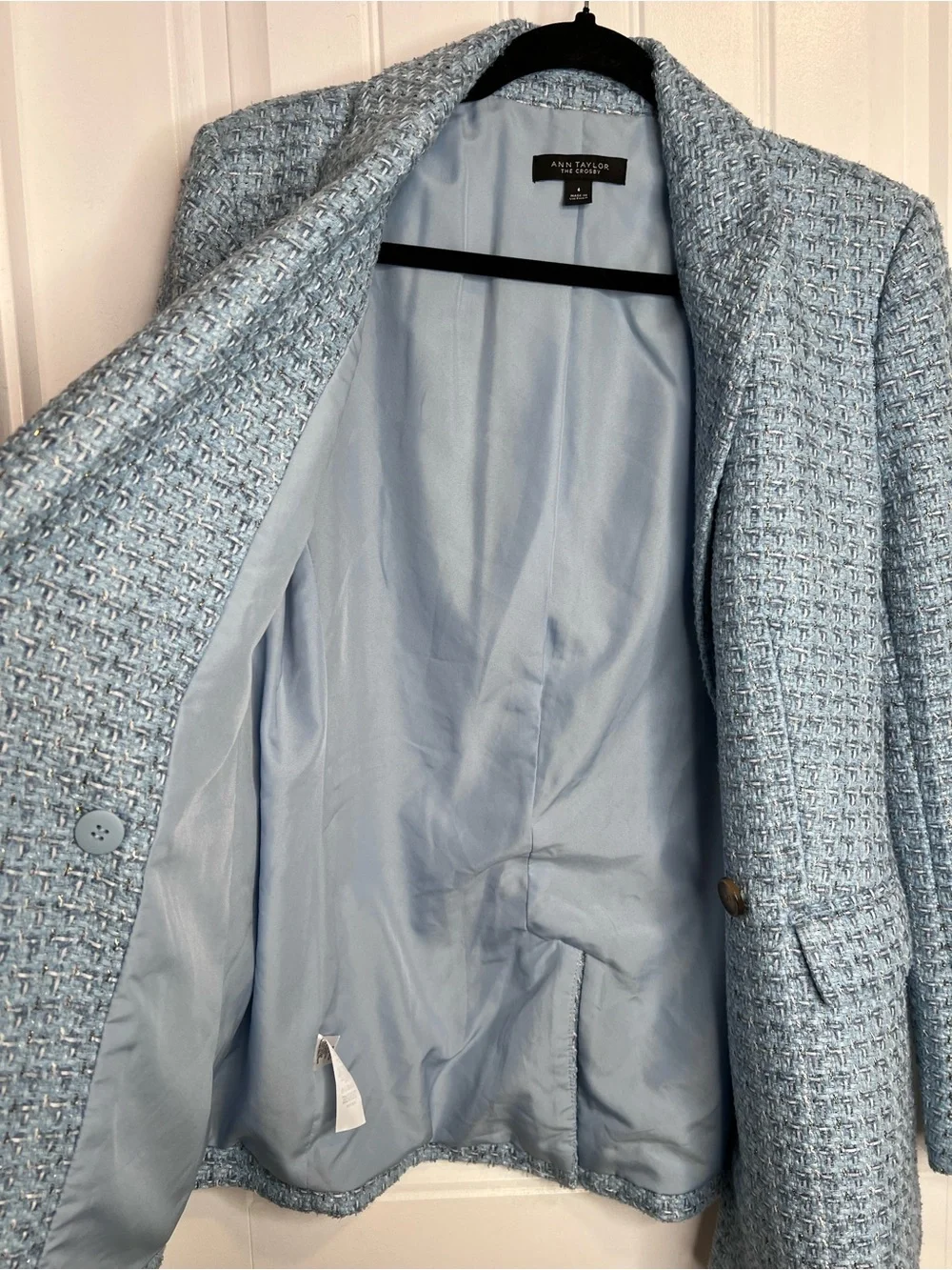 Ann Taylor ‘The Crosby’ Light Blue‎ Tweed Women's Blazer Jacket. Size 6. NWT.
